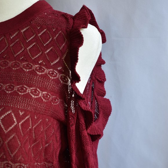 LC Lauren Conrad Red Ruffle Pointelle Sweater Dress - Picture 3 of 9